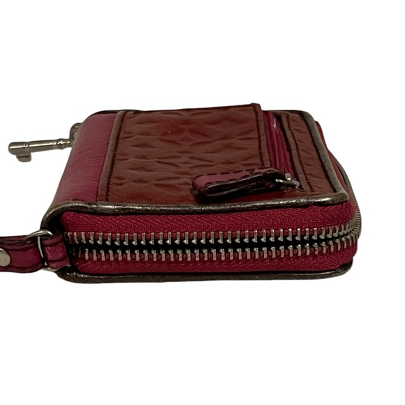 FOSSIL Multi Zip Around Embossed Leather Wristlet Wallet Red/Pink - Picture 10 of 13